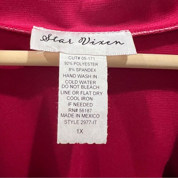 Berry Red Faux Wrap Collared Dress 3/4 Sleeve Tie Waist Plus Size 1X NWOT - Picture 5 of 6